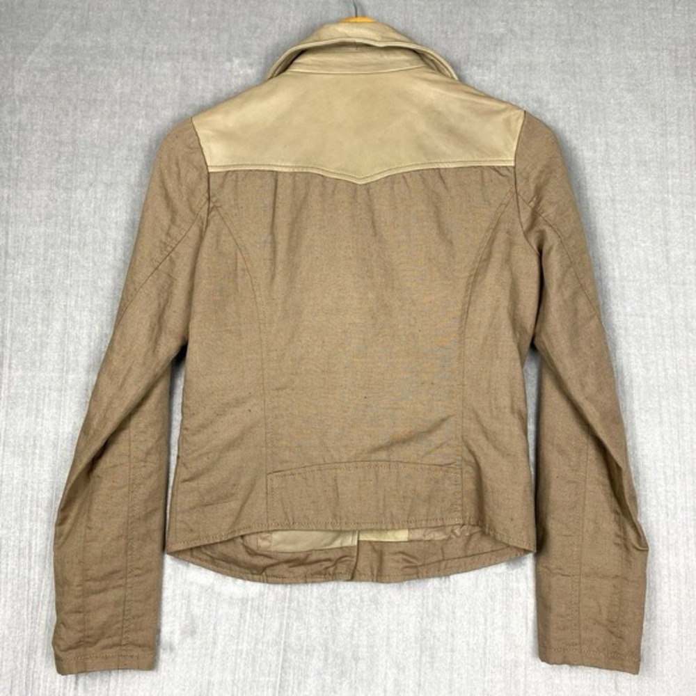 Lucky Brand Moto Jacket Womens XS Lamb‎ Leather & Linen Retro Biker Boho Chic - Picture 2 of 10